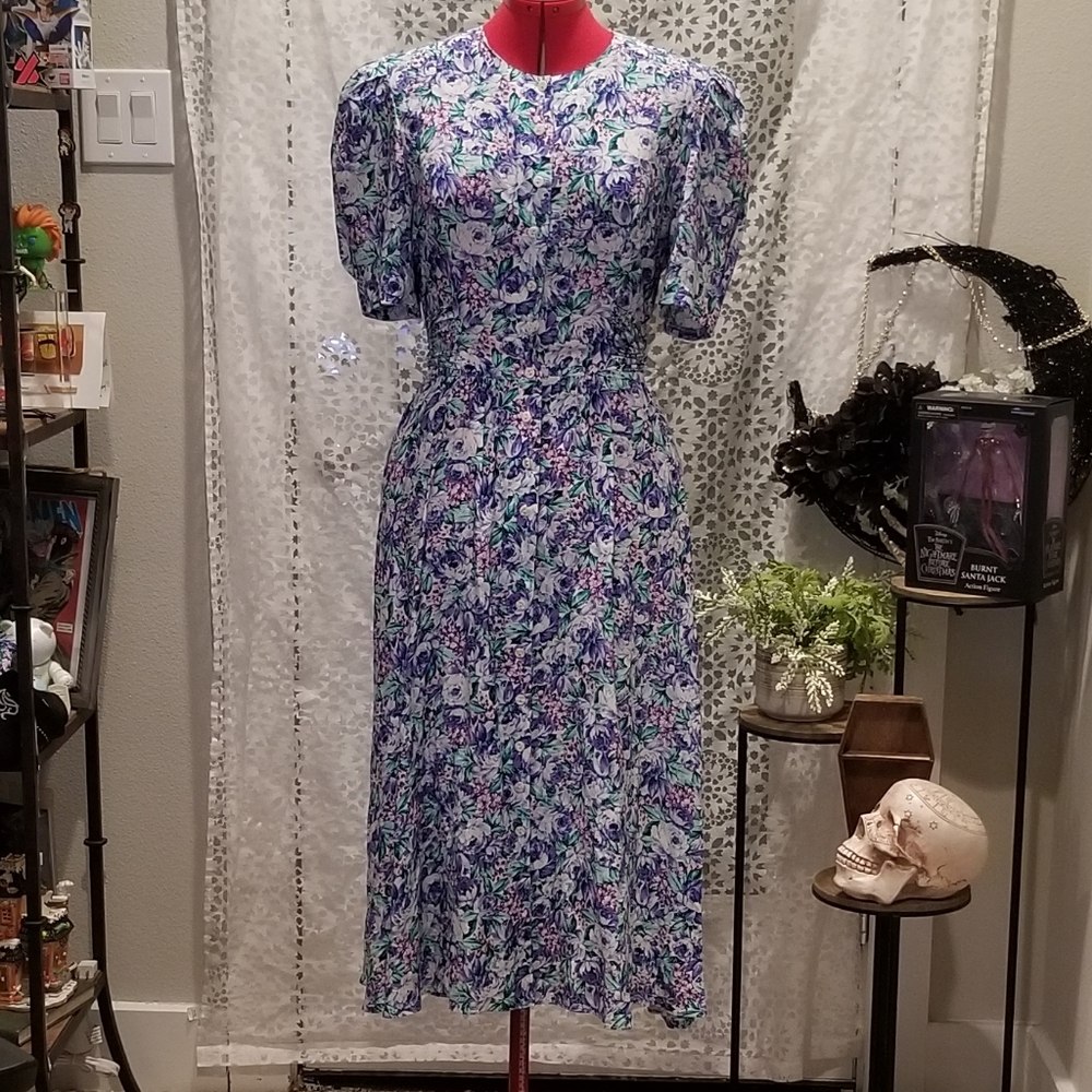 Vintage 80's Bridgerton Floral dress prairie puffy sleeve royalcore
